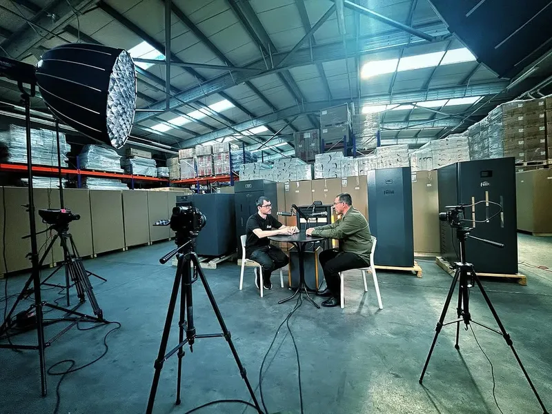 Professional podcast microphone and multi-camera recording setup